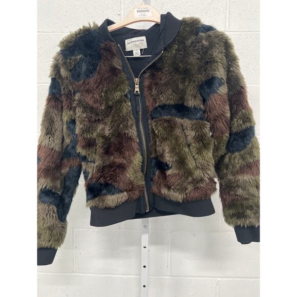 Marrakech SzXS Camo Faux Fur Zip Up Brown Black Long Sleeve Winter Bomber Jacket - Picture 3 of 6
